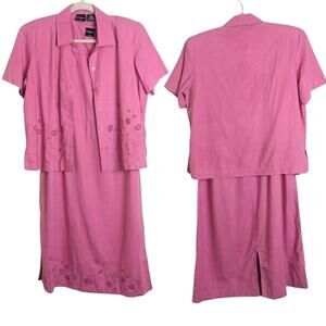 Pink Linen Blend Embroidered Dress & Jacket Women's Size Medium